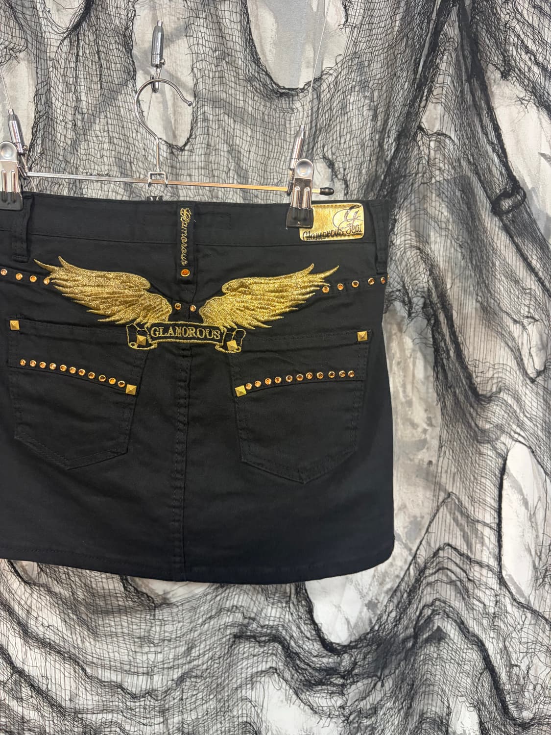 Y2k Gothic gold wing studs mini skirt 상품이미지6