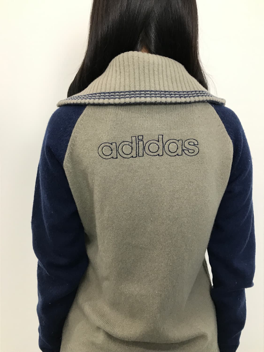 00's Adidas Knit Zip Jacket Beige Navy 상품이미지2