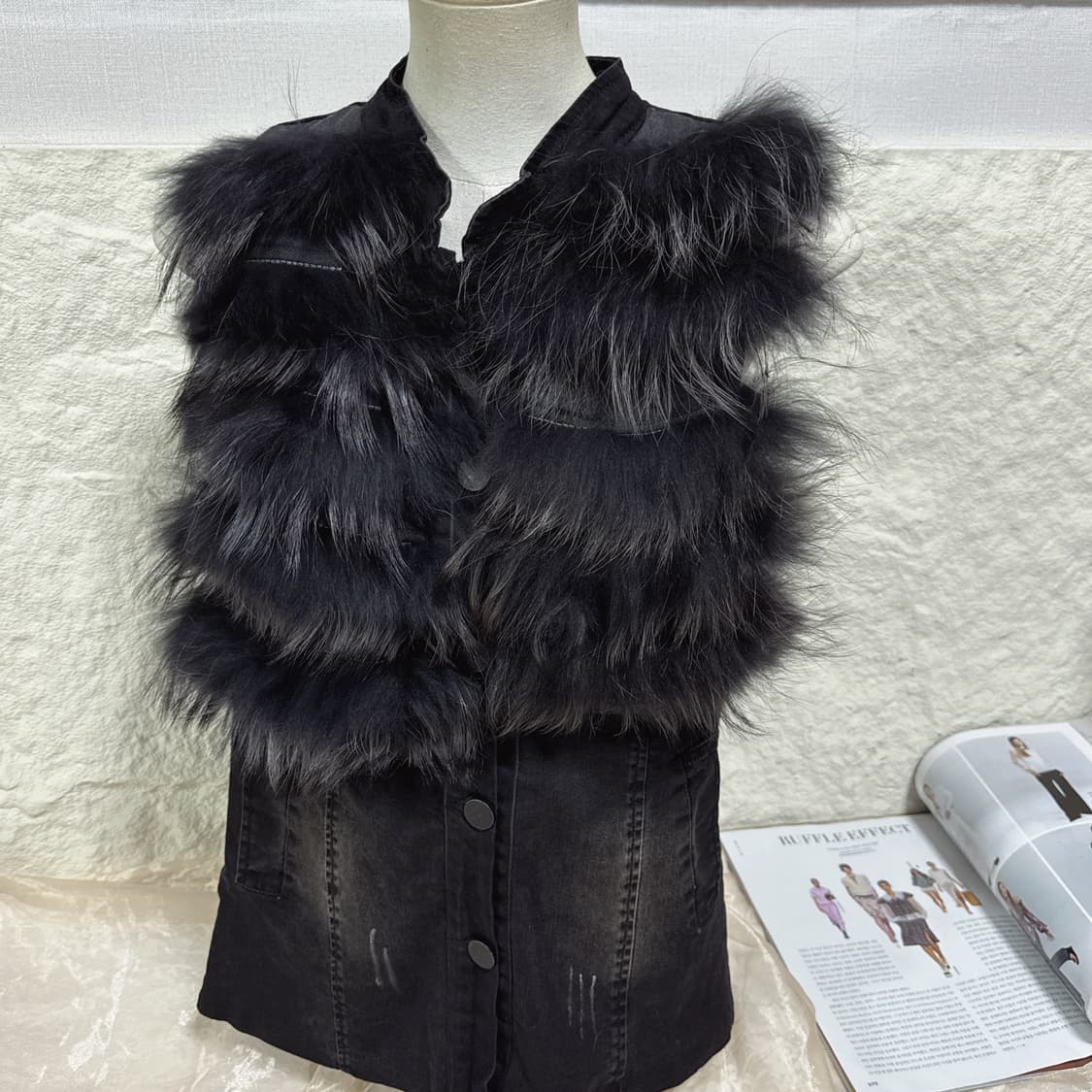 빈티지 emily 데님 라쿤퍼 조끼 베스트 상품이미지1