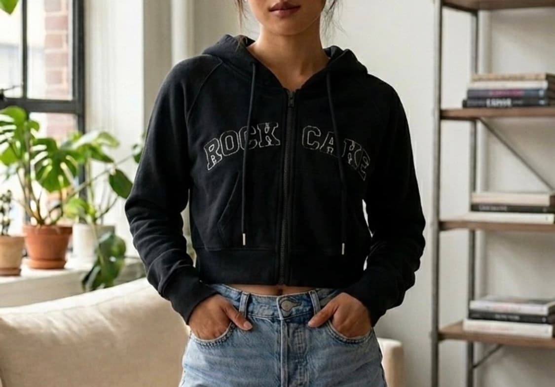 Pretone 데님스커트 & Rockcacke 블랙크롭후드집업 상품이미지4