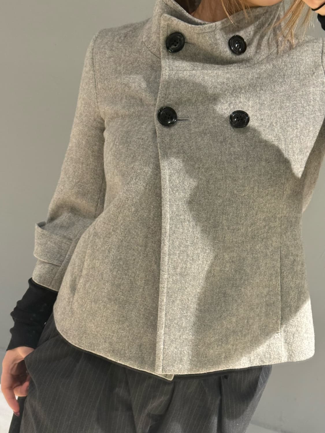 high-neck double button half coat 상품이미지3