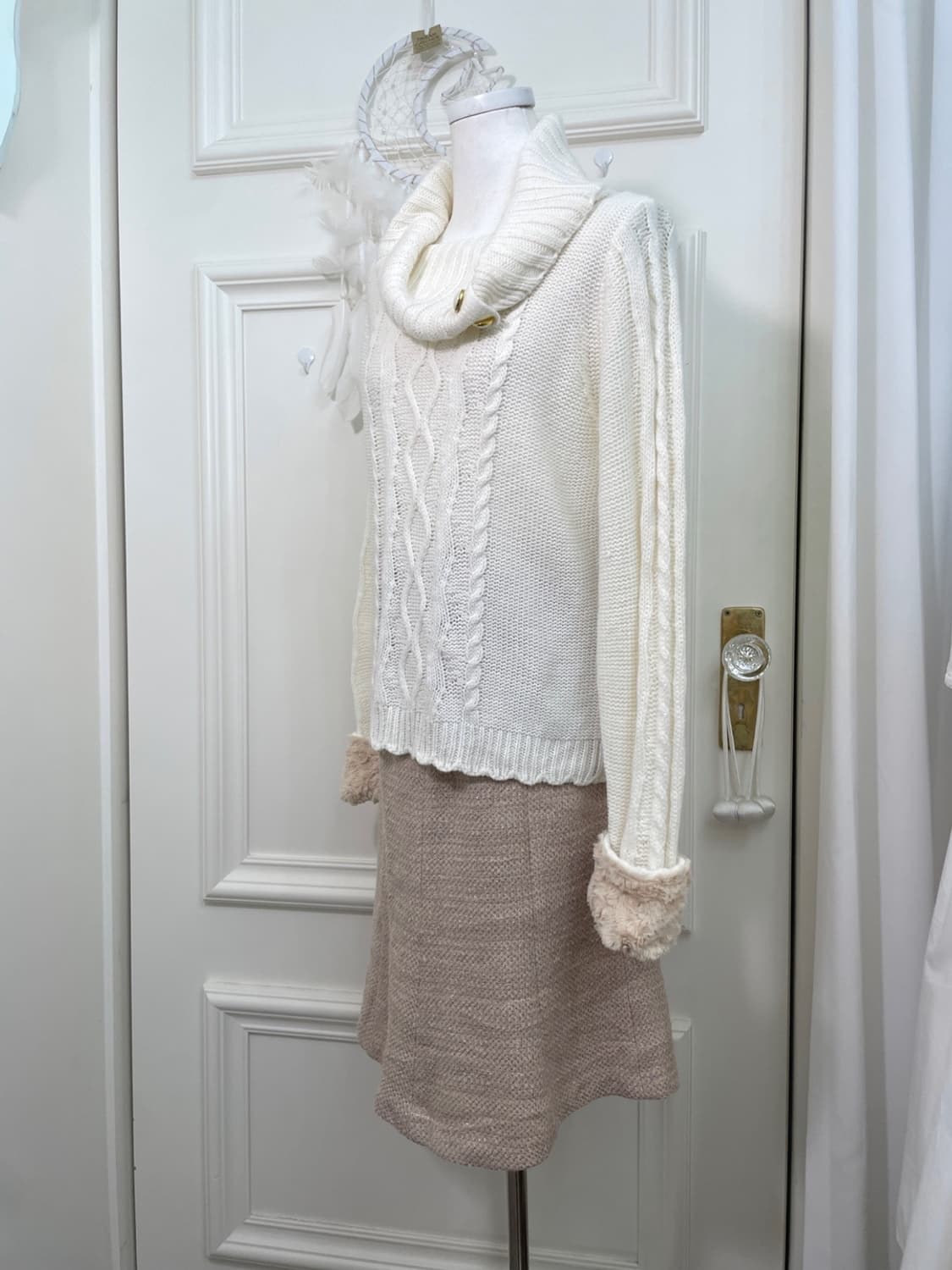 beige ivory tweed glitter flare midi ski 상품이미지7
