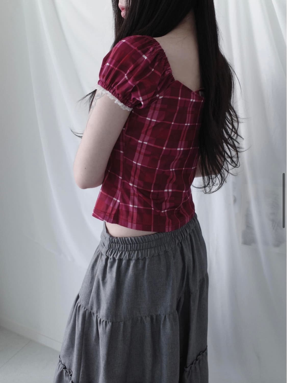 올아카이브 빈티지 체크 레이스 블라우스 레드 브랜디멜빌 베이비랩 상품이미지7