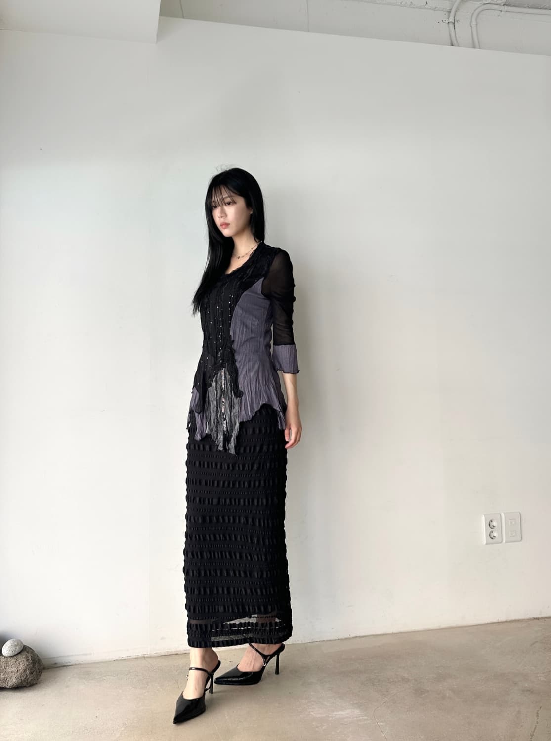 Beads rose top / black & grey & silver 상품이미지6
