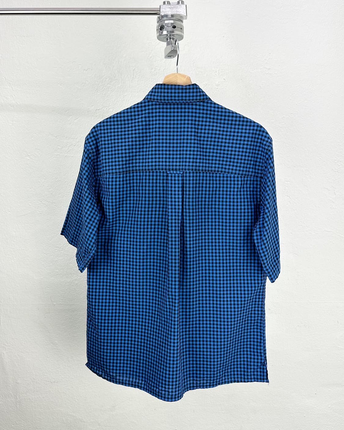 아미 블루 블랙 깅엄체크 로고 반팔 셔츠  상품이미지4