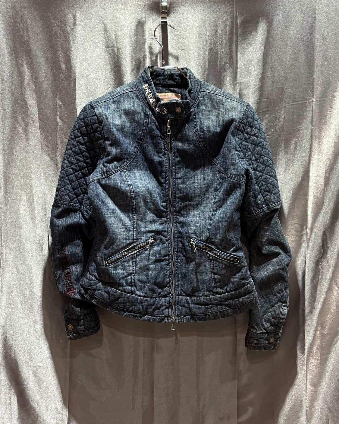 M 데님 절개 패디드 우먼스 바이커 자켓 상품이미지3