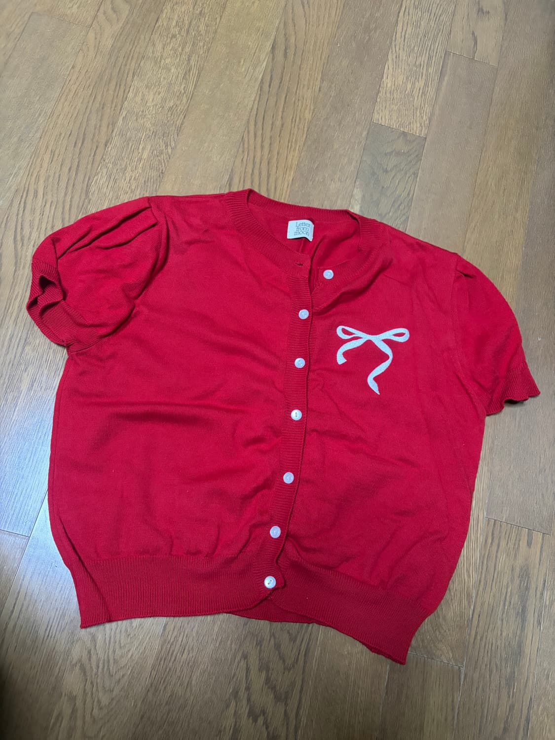 레터프롬문 리본 프롬문 하프 가디건 레드 반팔 상품이미지4