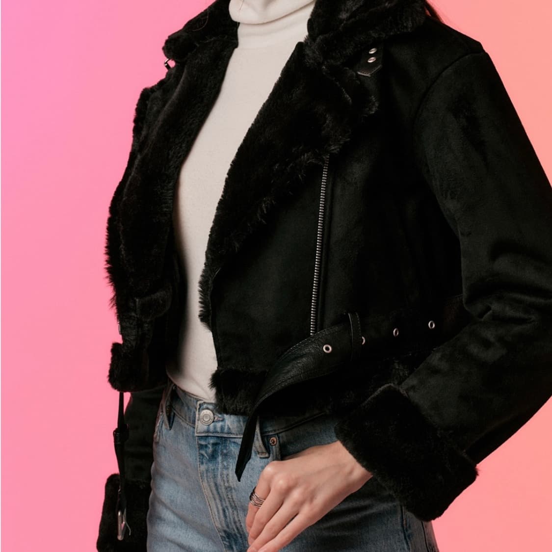콜릿 크롭 밍크 스웨이드 무스탕 플리스 자켓 올블랙 상품이미지1