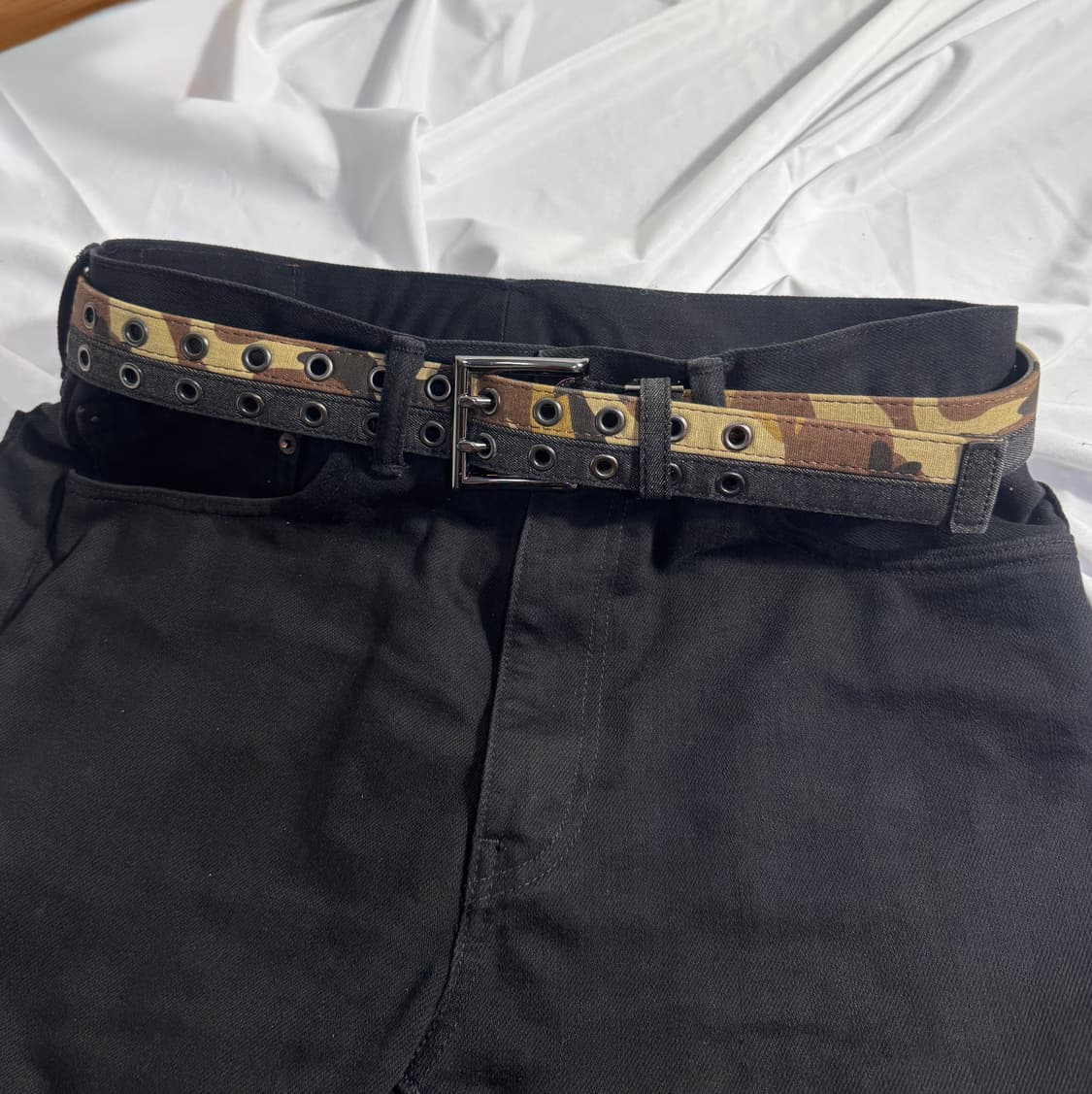 빈티지 카모 아일렛 레더 벨트 상품이미지2