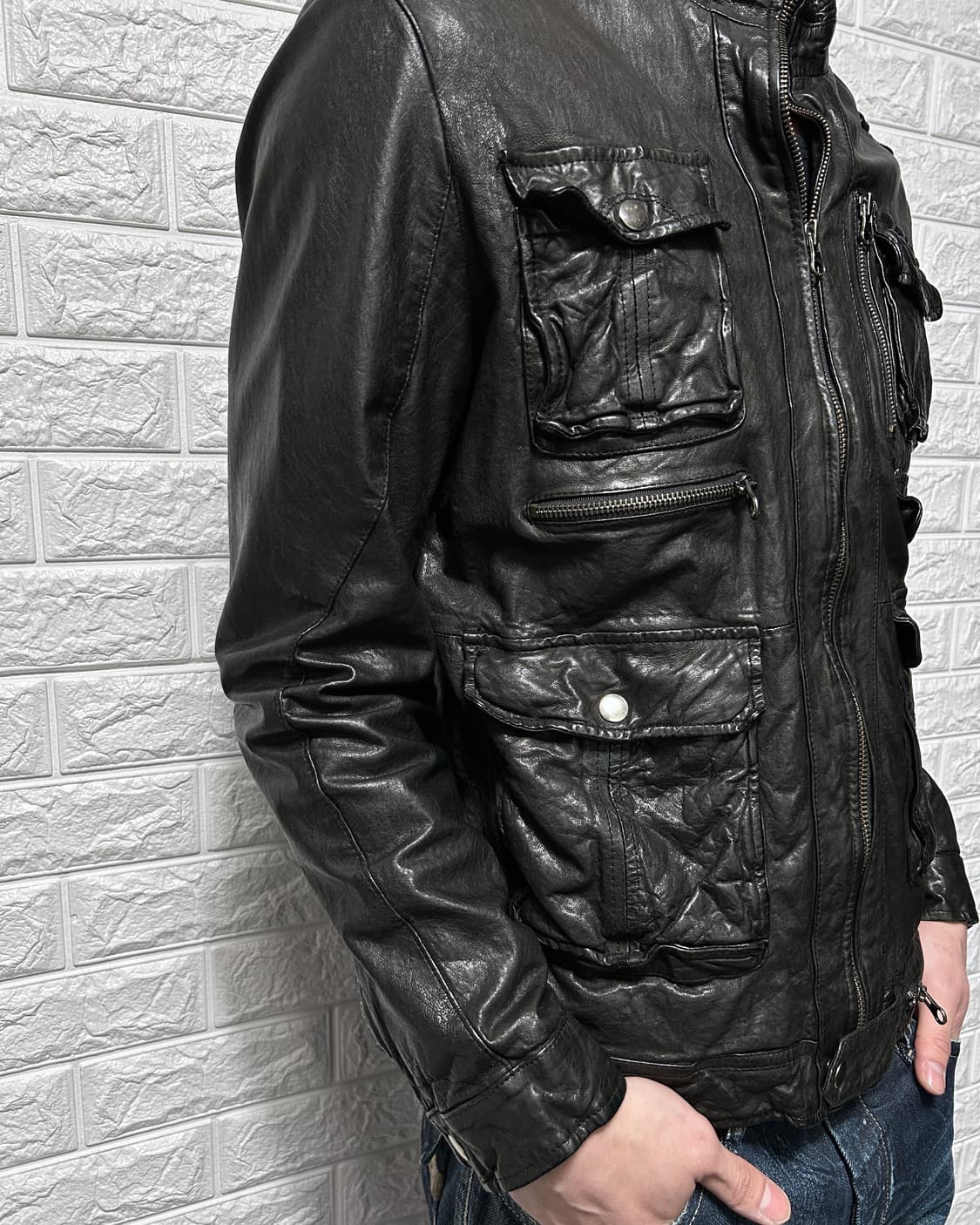 멀티 포켓 이탈리안 레더 자켓 상품이미지2