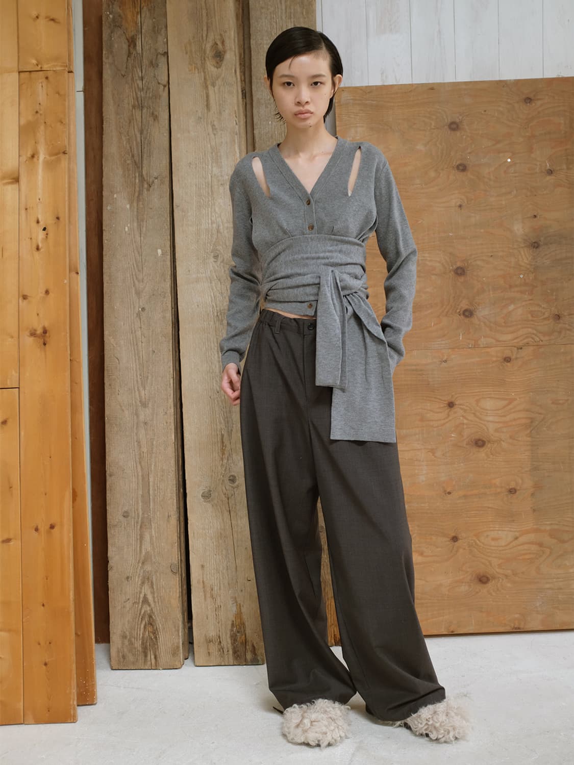 leinwande　Ribbon Tie Cardigan BK 상품이미지3