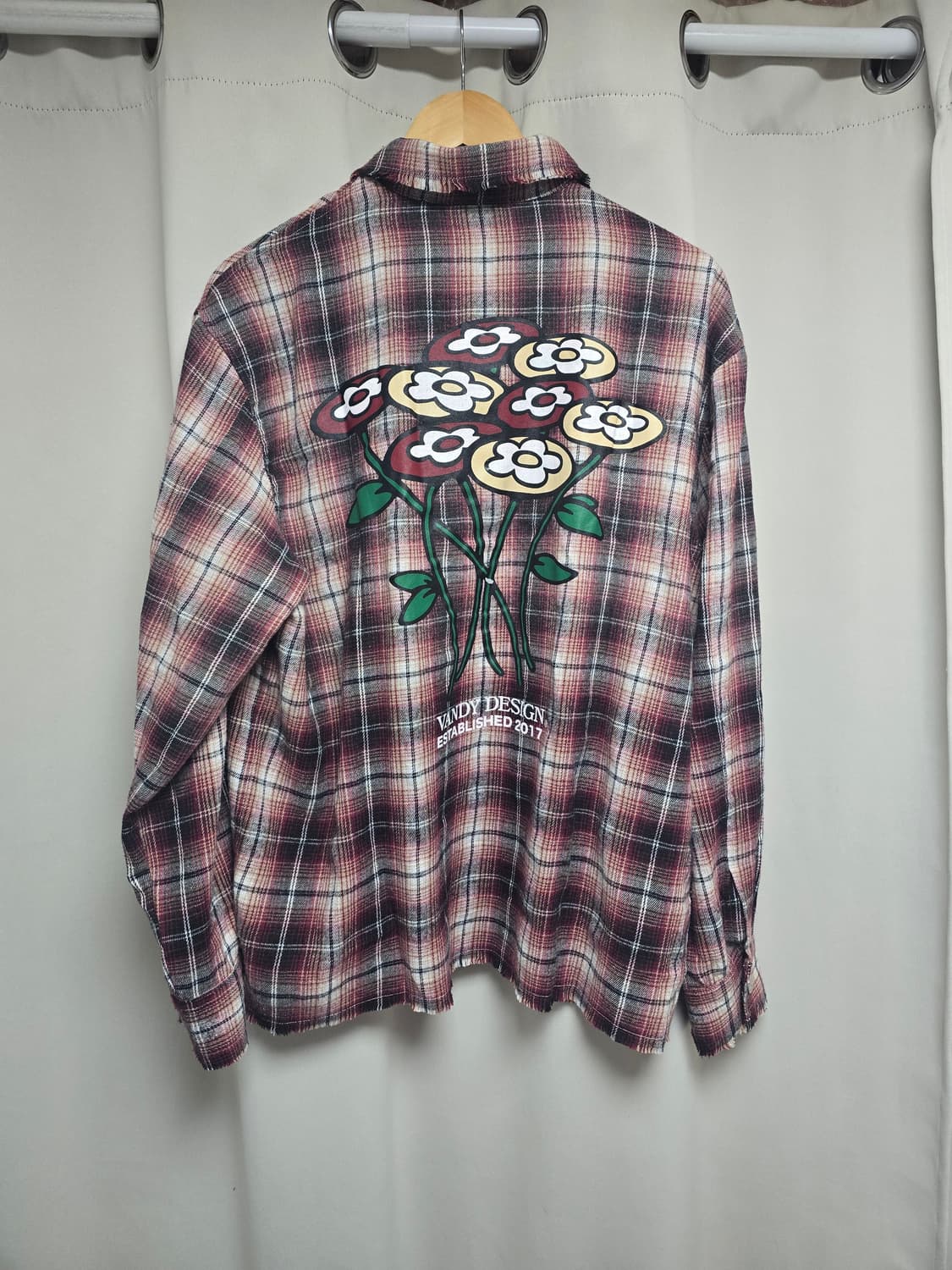 반디 더 핑크 플라워 플란넬 셔츠 버건디 m 상품이미지5