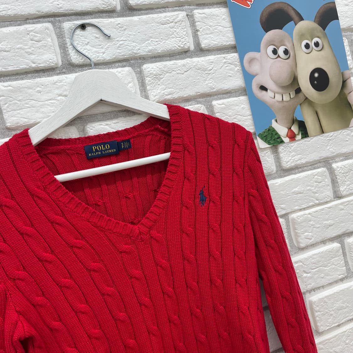 폴로랄프로렌 레드 꽈배기니트 브이넥-S 상품이미지2