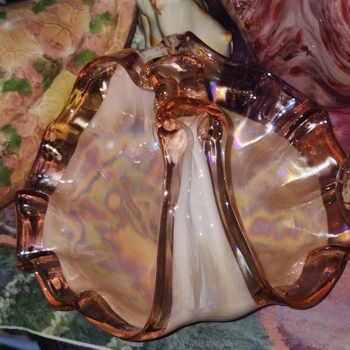 80s 쿠라타 아트글라스 오로라 러플 핑크 바구니 상품이미지10