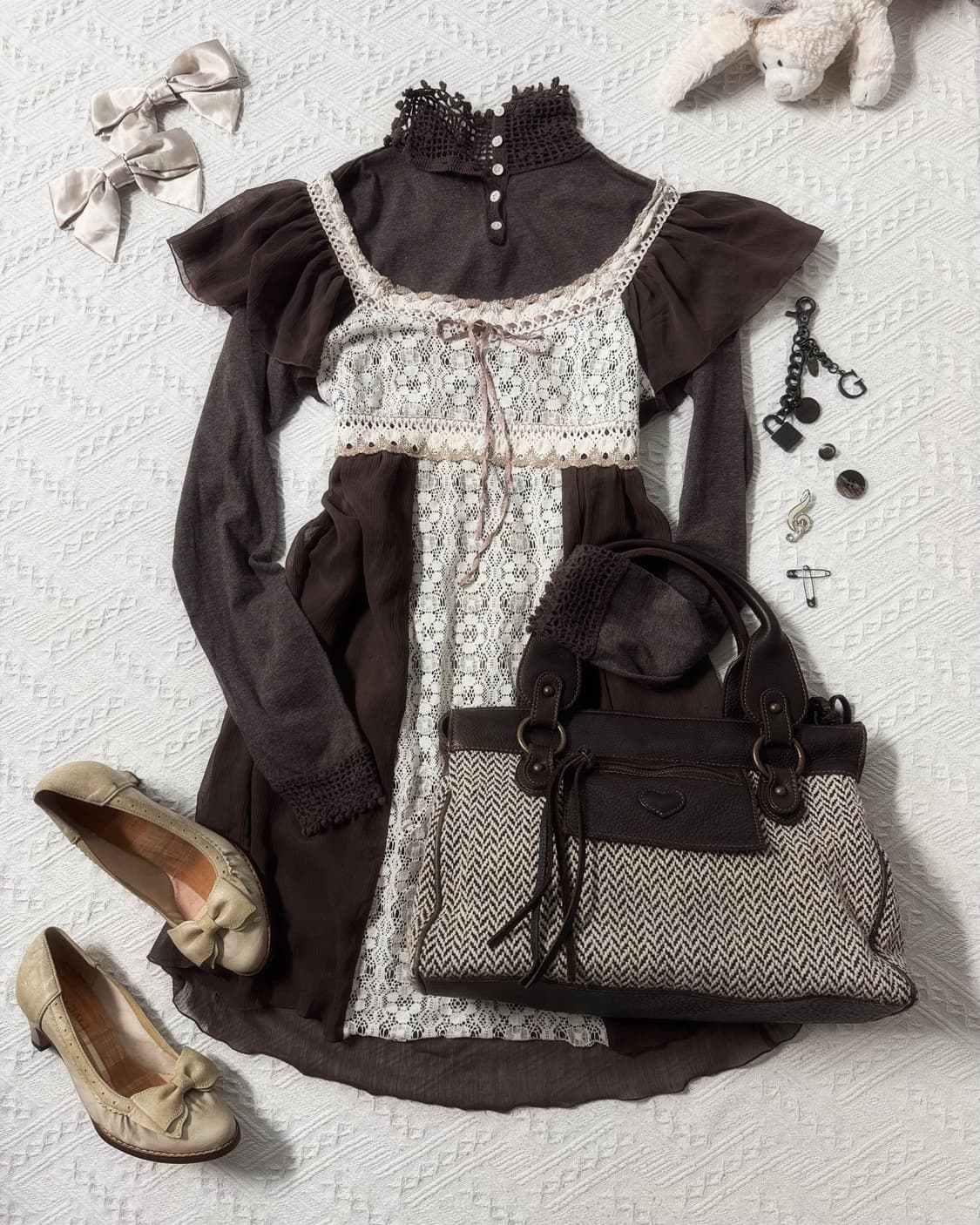 레이스 모티프 버튼 폴라넥 원피스 2pcs SET 상품이미지1