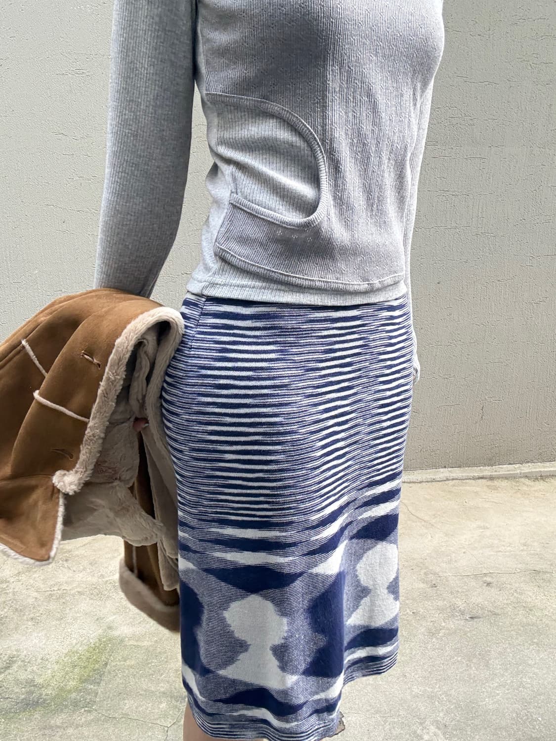 미쏘니 에스닉 니트 밴딩 미디스커트 상품이미지2