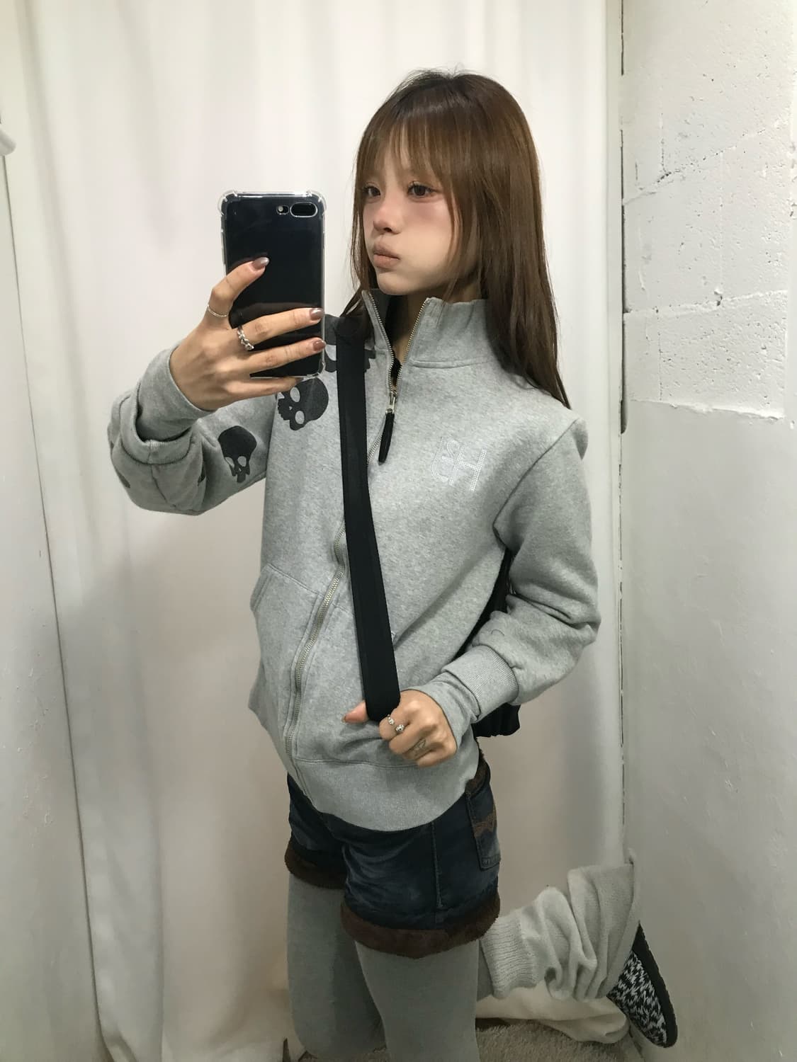 💀하이드로겐 블랙 스컬 포인트 그레이 집업 💀 상품이미지4