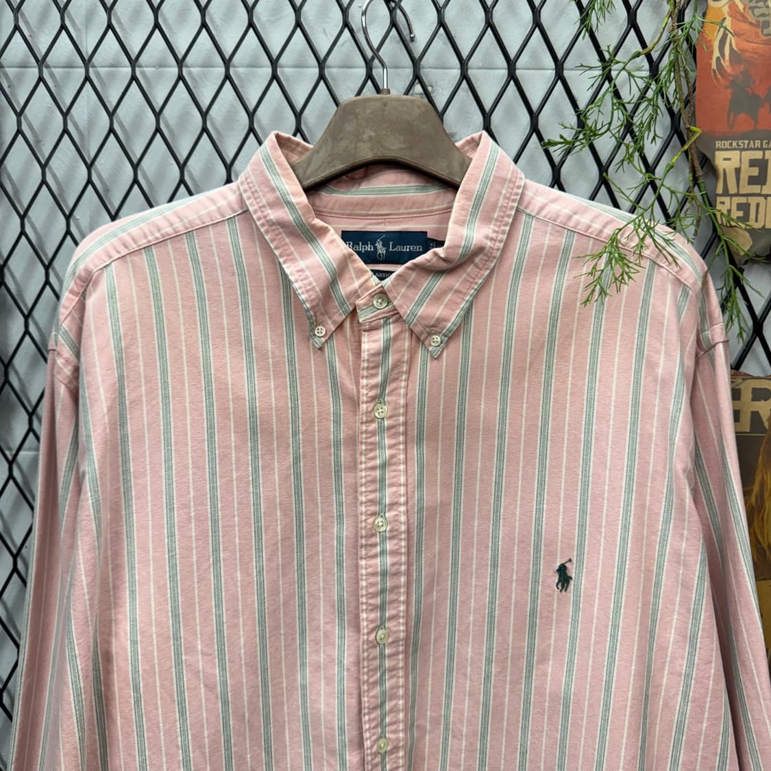 폴로 랄프로렌 스트라이프 긴팔 셔츠 네이비 포니 로고 포인트 핑크 상품이미지3