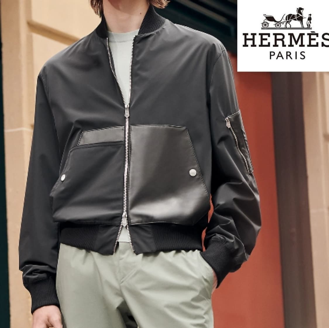 에르메스 리브 레더 나일론 & 레더 봄버자켓 상품이미지2