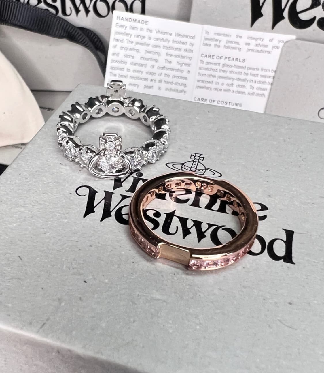 비비안웨스트우드 아카이브 실버 크리스탈 orb 로즈골드 2단 레이어 링 상품이미지6