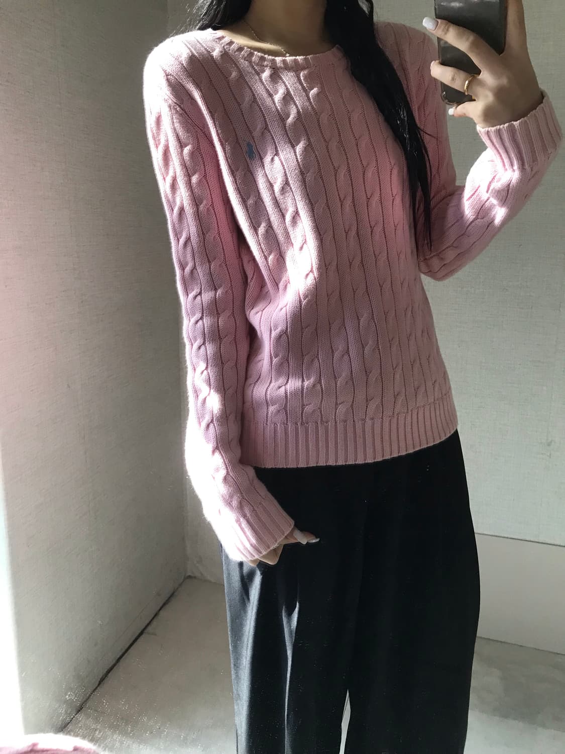 폴로 연핑크 케이블 니트 상품이미지1