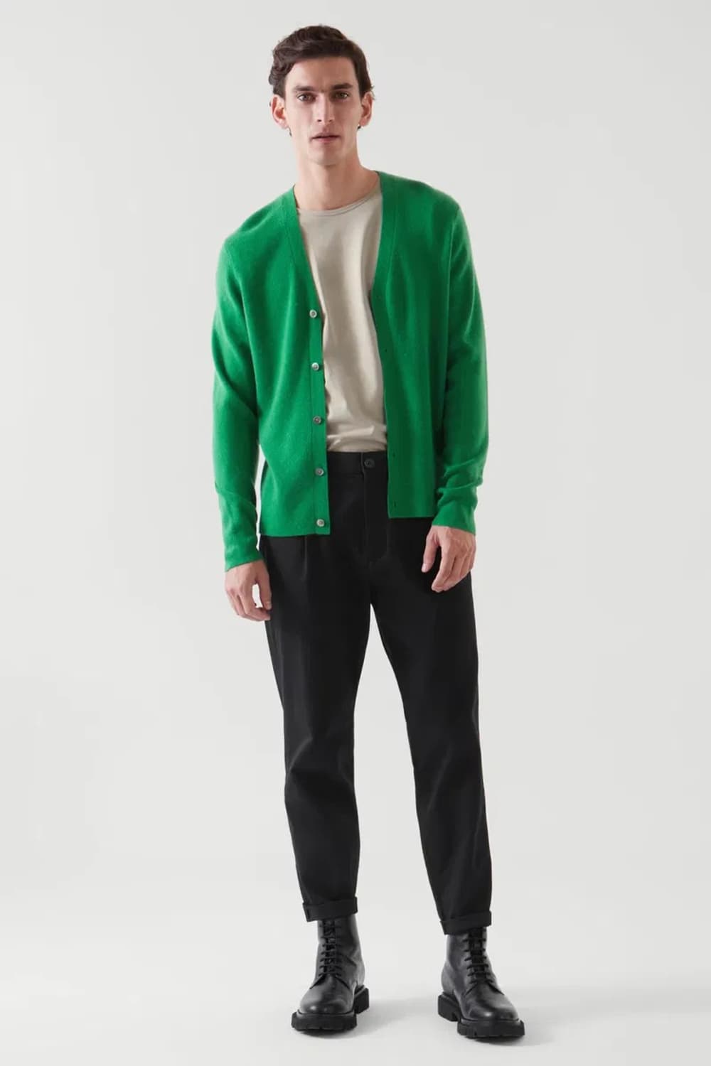 코스 슬림핏 캐시미어 가디건 그린 상품이미지4