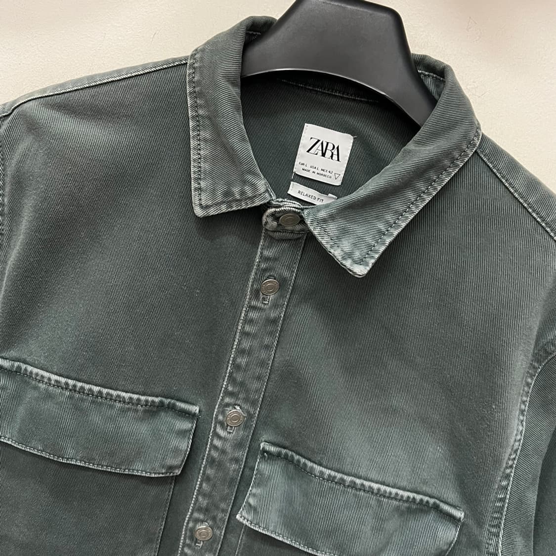 ZARA 자라 릴렉스핏 카키 워시드 데님 셔츠 남방 L 상품이미지3