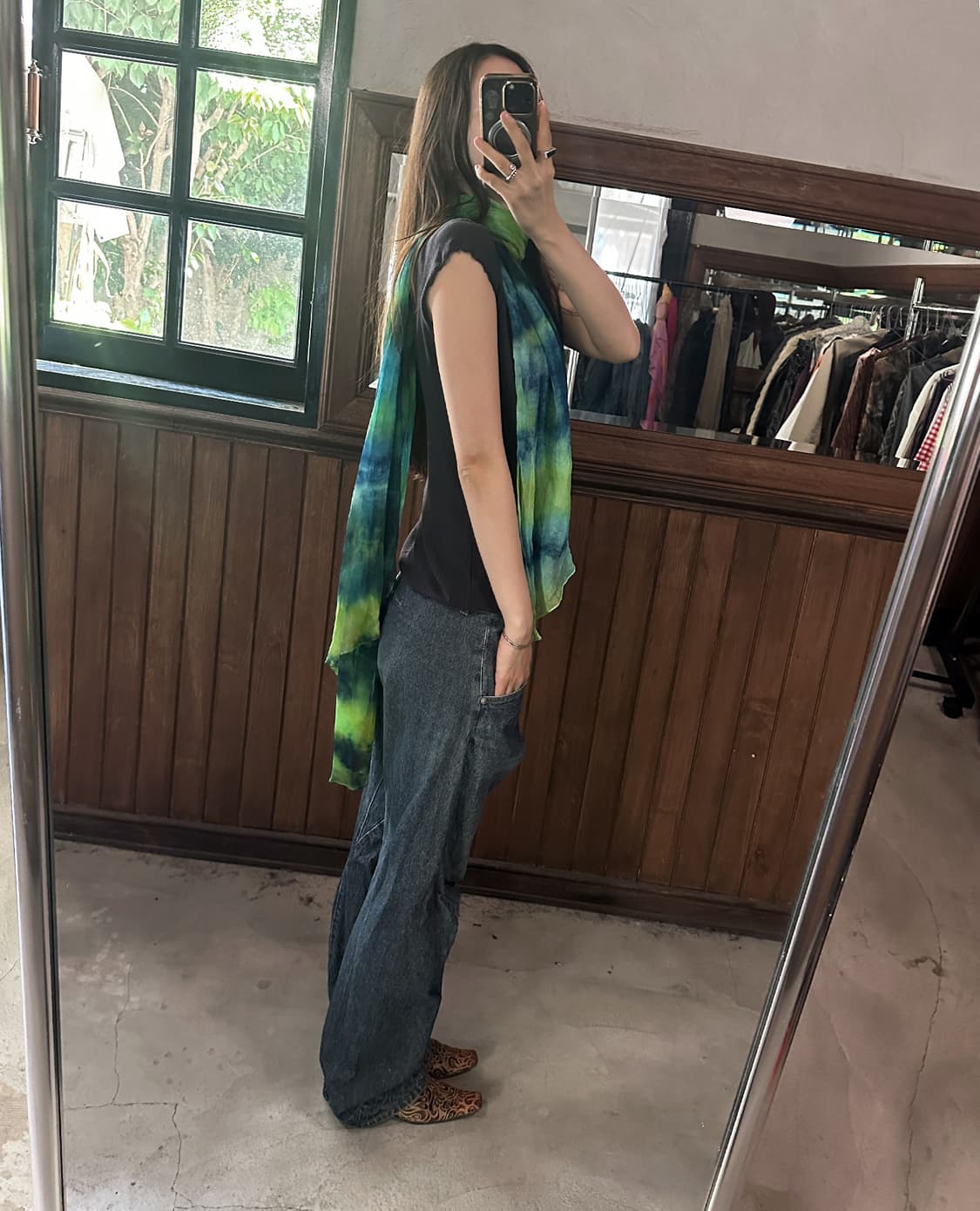 JPV green printed scarf 상품이미지4