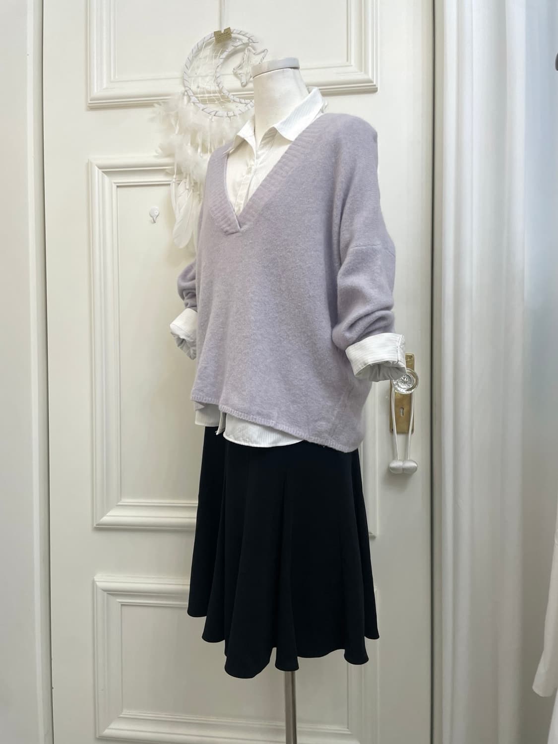 lavender v-neck soft sweater&white basic 상품이미지3