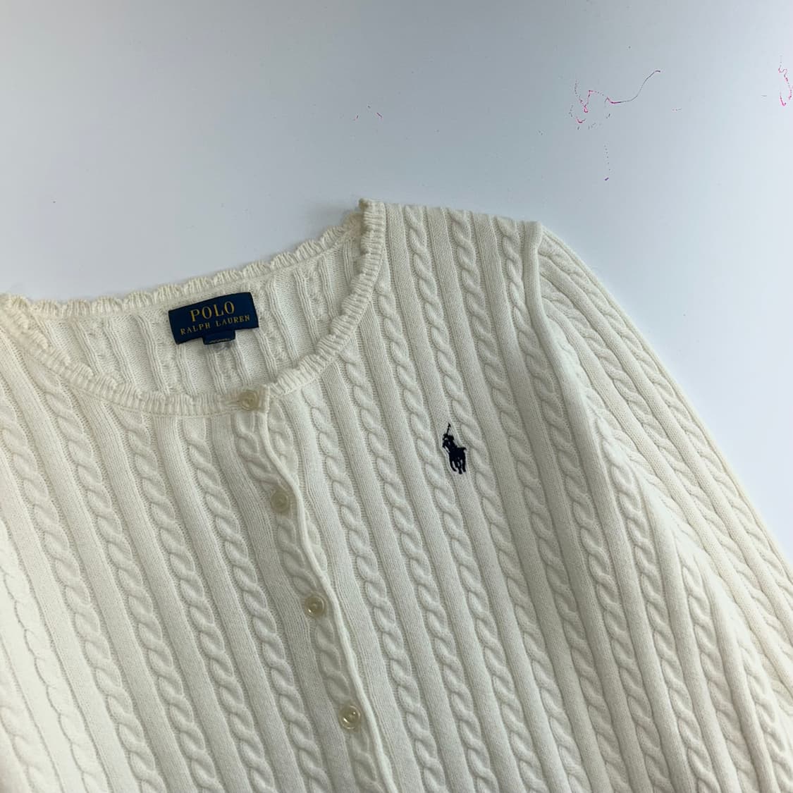 Polo 폴로 블랙포니 프릴넥 아이보리 케이블 가디건 상품이미지4