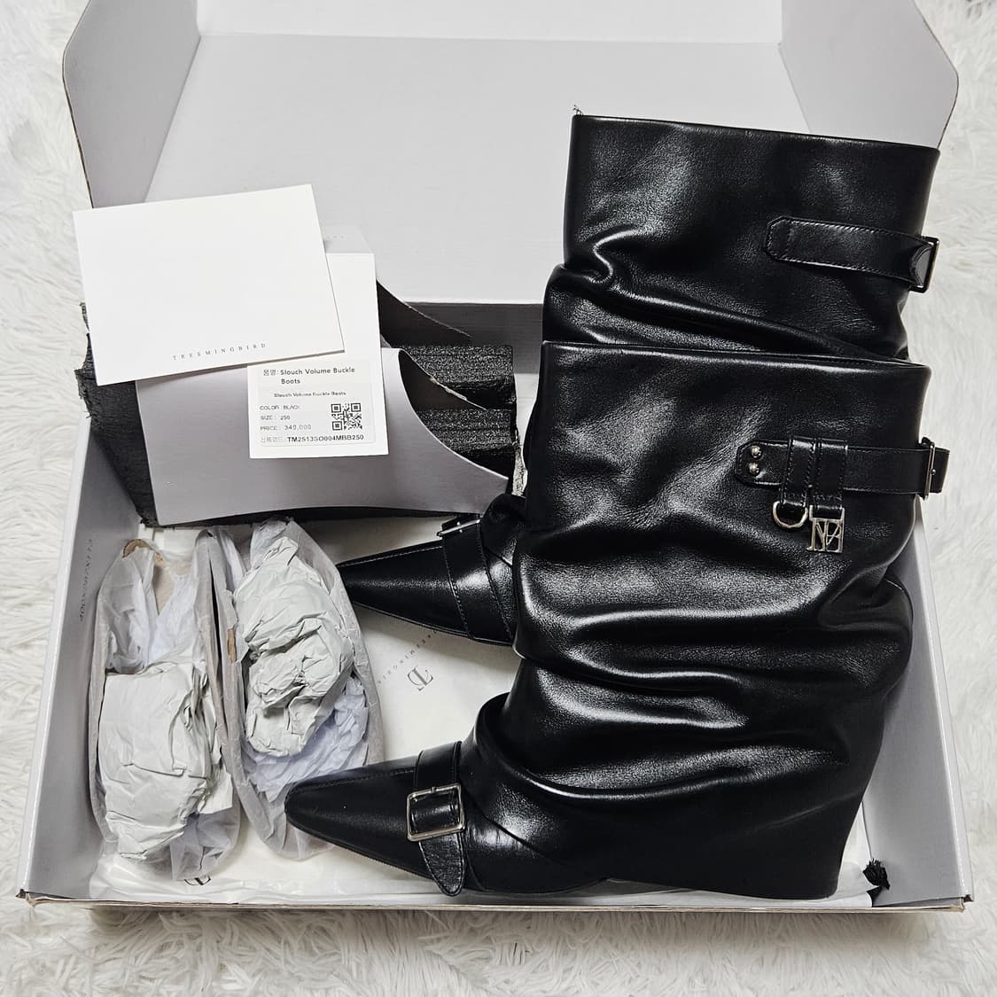 [250] 트리밍버드 슬라우치 볼륨 버클 부츠 /풀박스 상품이미지1