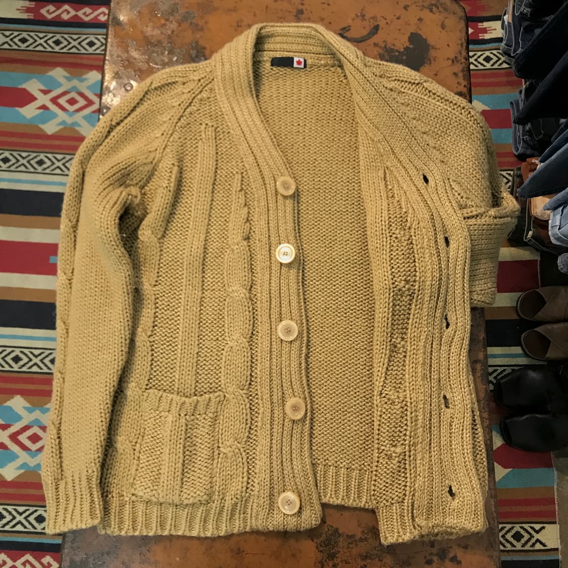 VTG 빈티지 다크브라운 헤비코튼 케이블 하찌 가디건 자켓 남성 110 상품이미지5