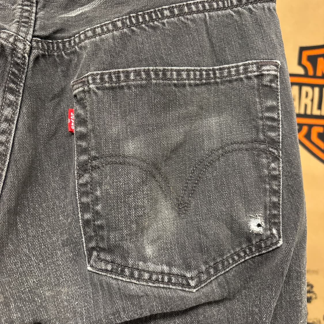 00s 리바이스 버튼 플라이 캣브러쉬 빈티지 워싱 흑청 데님 팬츠 N77 상품이미지8