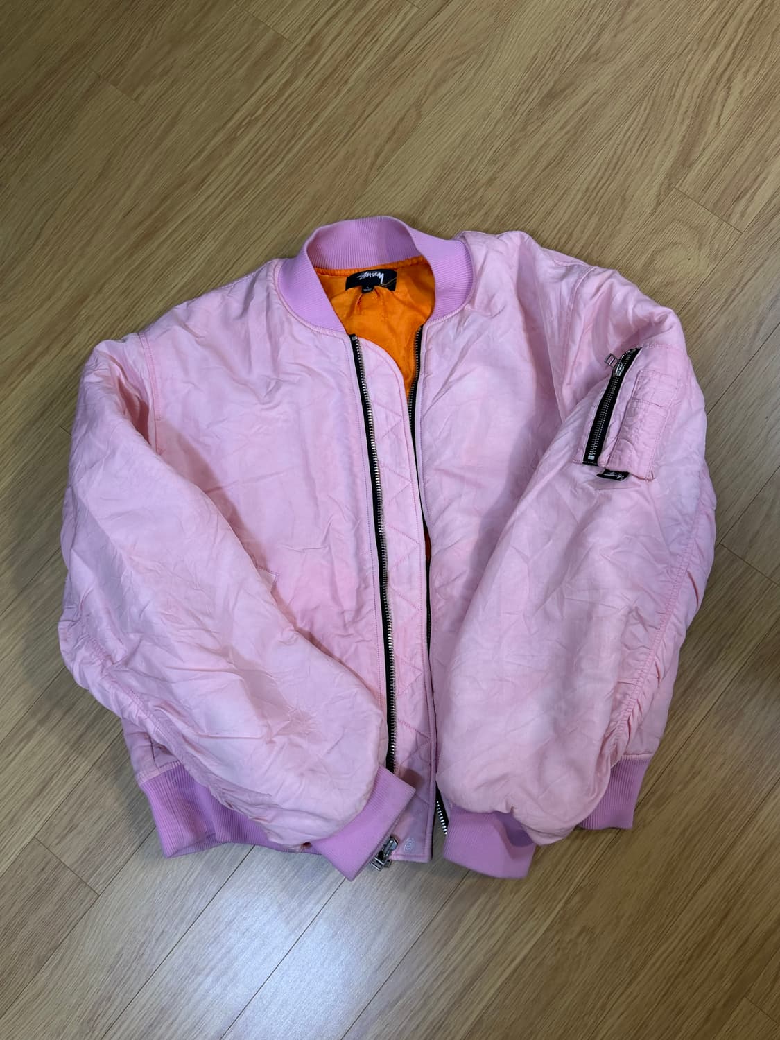 스투시 다이드 나일론 봄버 핑크 L 상품이미지2