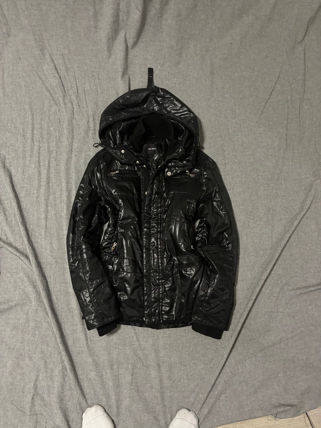 블랙 유광 후드 패딩 점퍼 상품이미지6