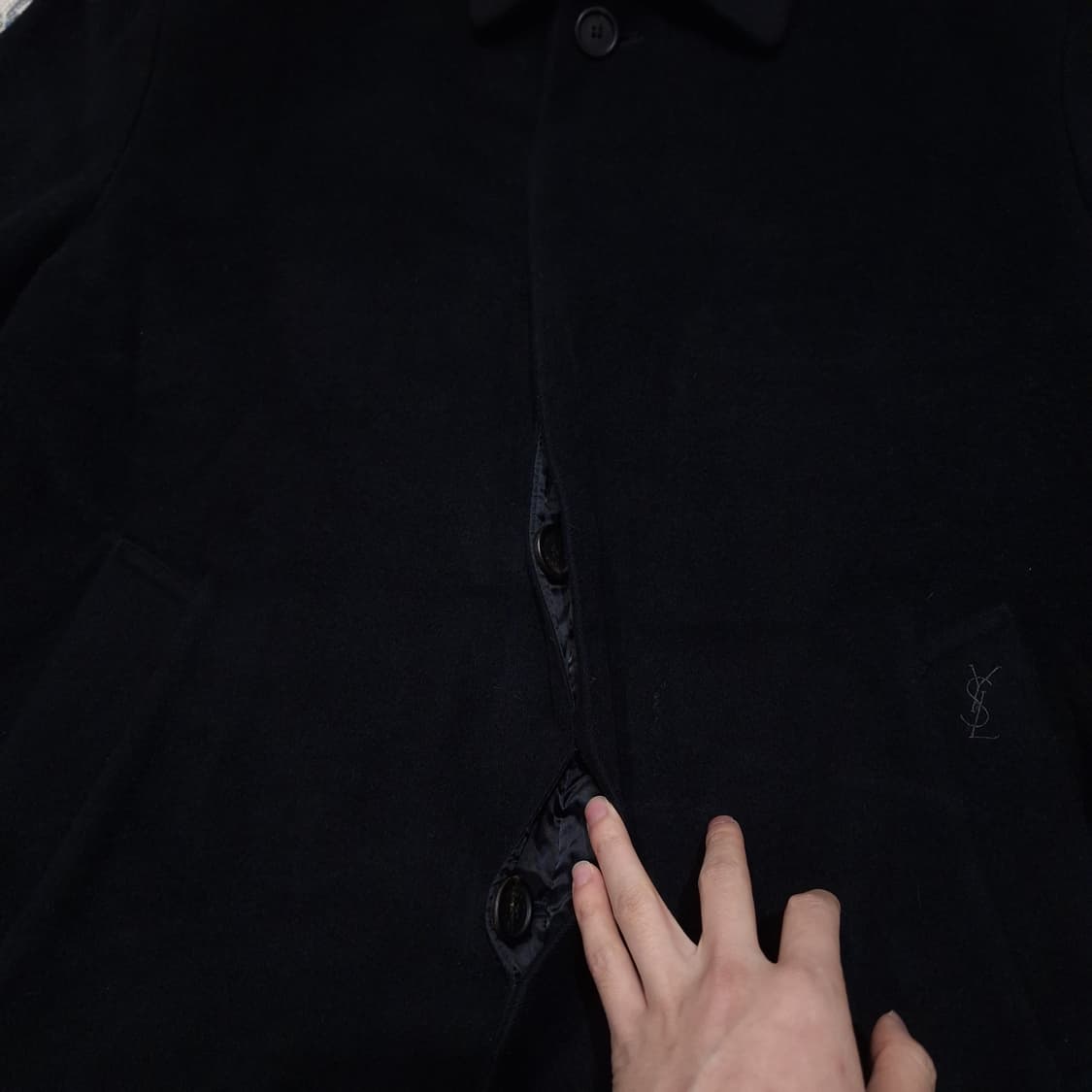 YSL 입생로랑 뿌르옴므 블랙 로고 히든버튼 울 앙고라 싱글코트 반코트 상품이미지6