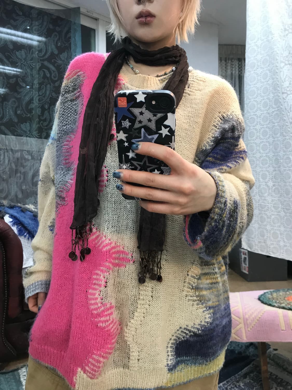 빈티지 딥브라운 스팽글 머플러  상품이미지2