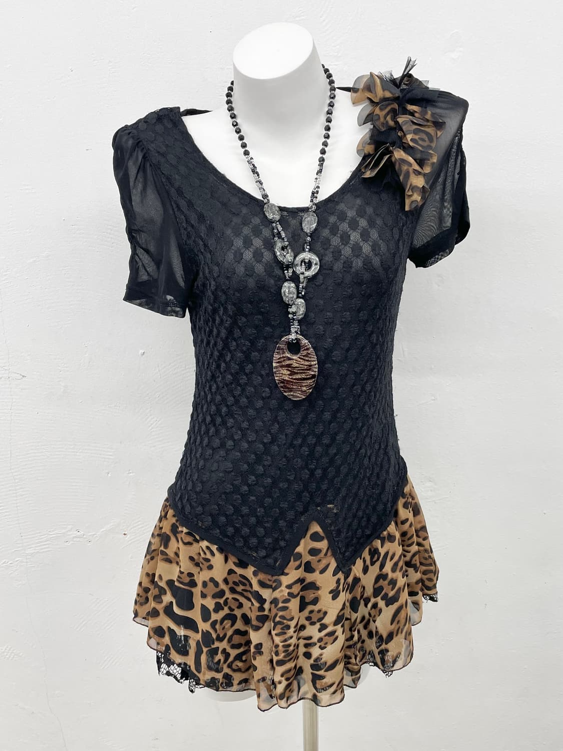 갸루 레오파드 디테일 원피스 상품이미지1