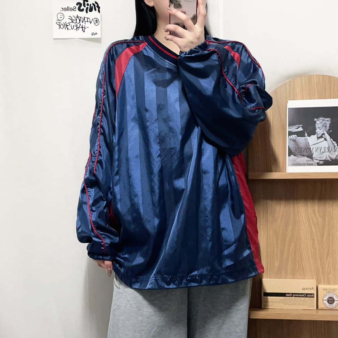 [정품] 나이키 네이비 스트라이프 스우시 블록코어 긴팔티 [ L ] 상품이미지2