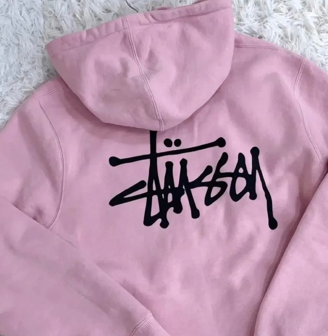 STUSSY 스투시 기본 베이직 연핑크 블랙 블핑 후드티 상품이미지3