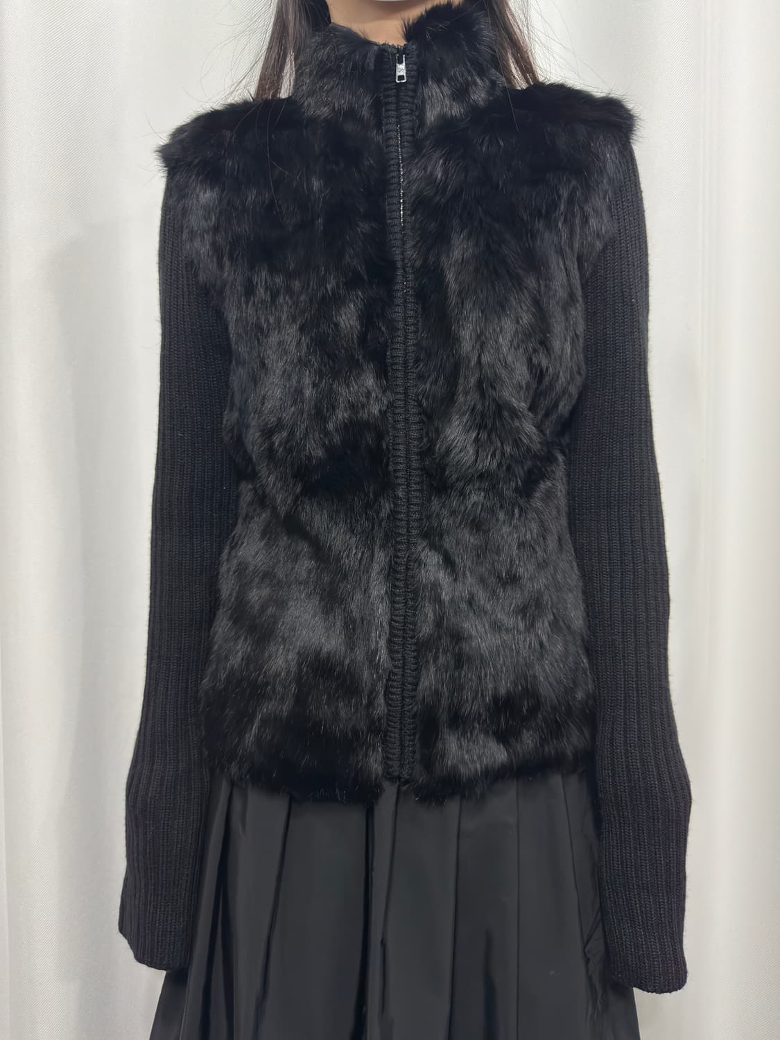 rabbit fur detail knit zipup 상품이미지1