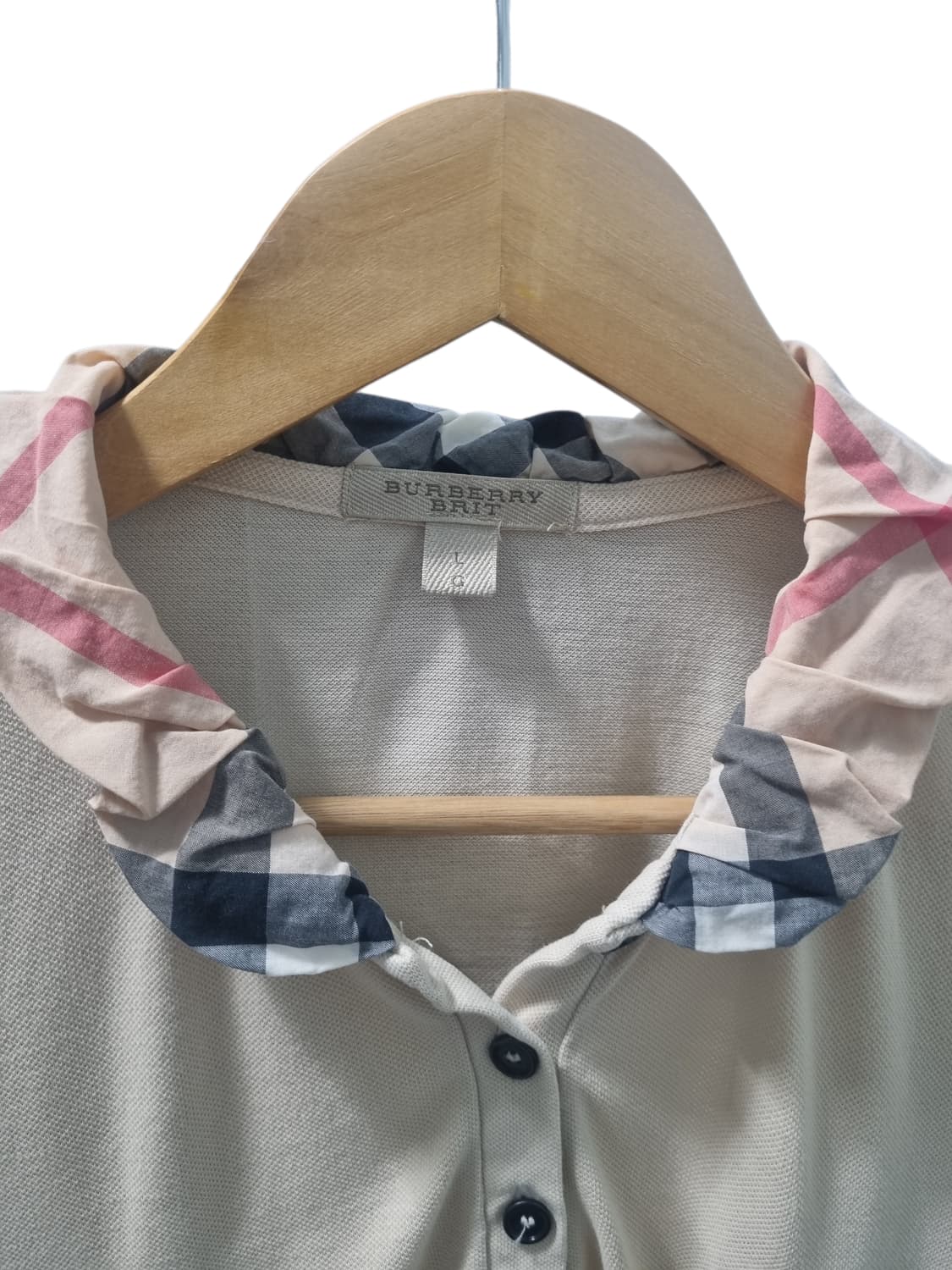 버버리 반팔 셔링 카라 베이지 티셔츠 L 상품이미지4