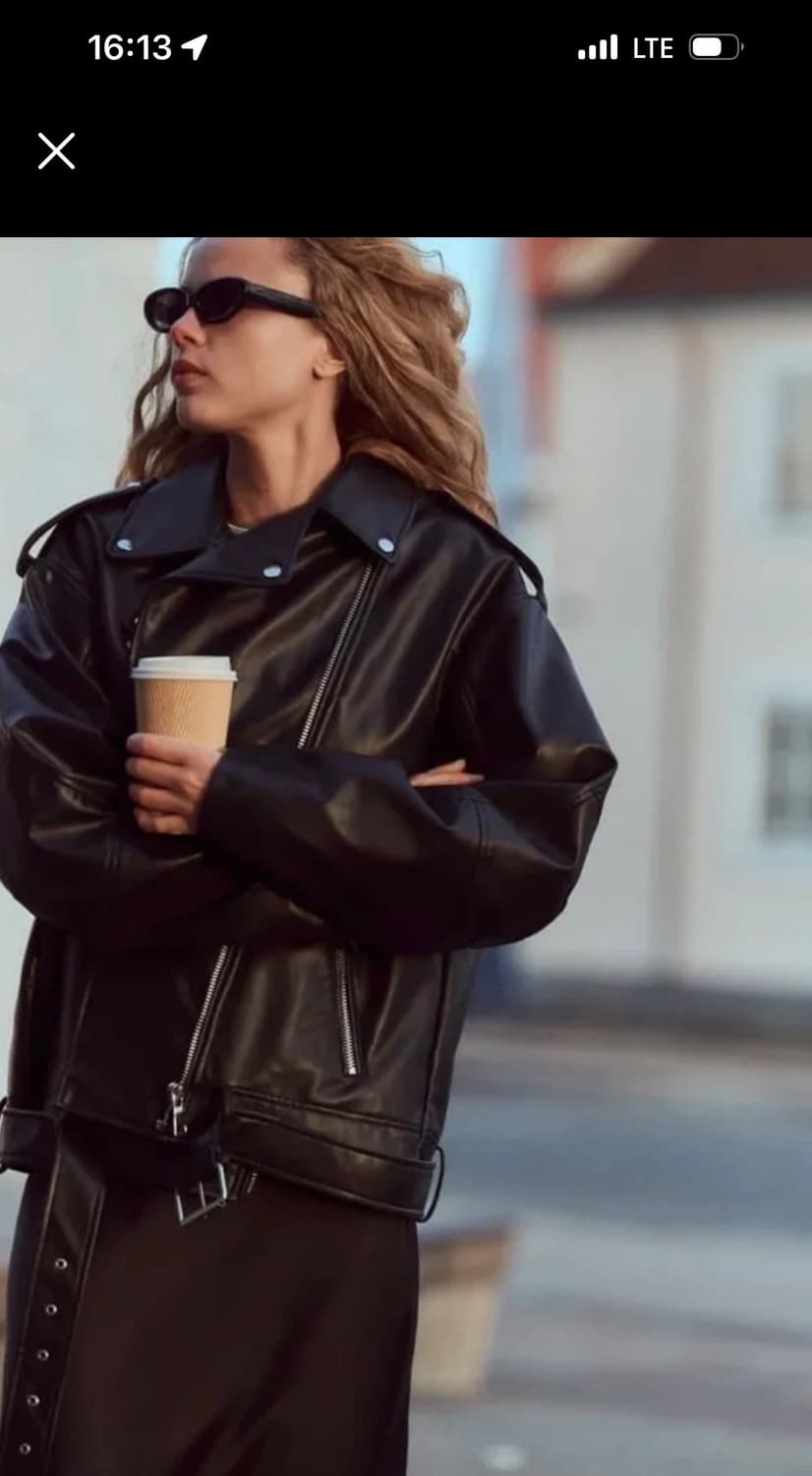 (새상품)자라 오버사이즈 포우 레더 페이크레더 바이커 자켓 상품이미지1