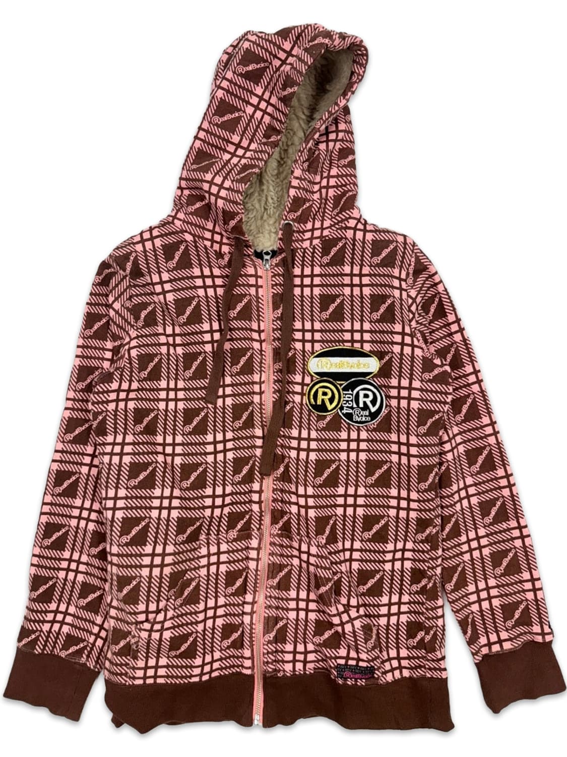 빈티지 RealBvoice 핑크브라운 패치 후드집업 상품이미지5