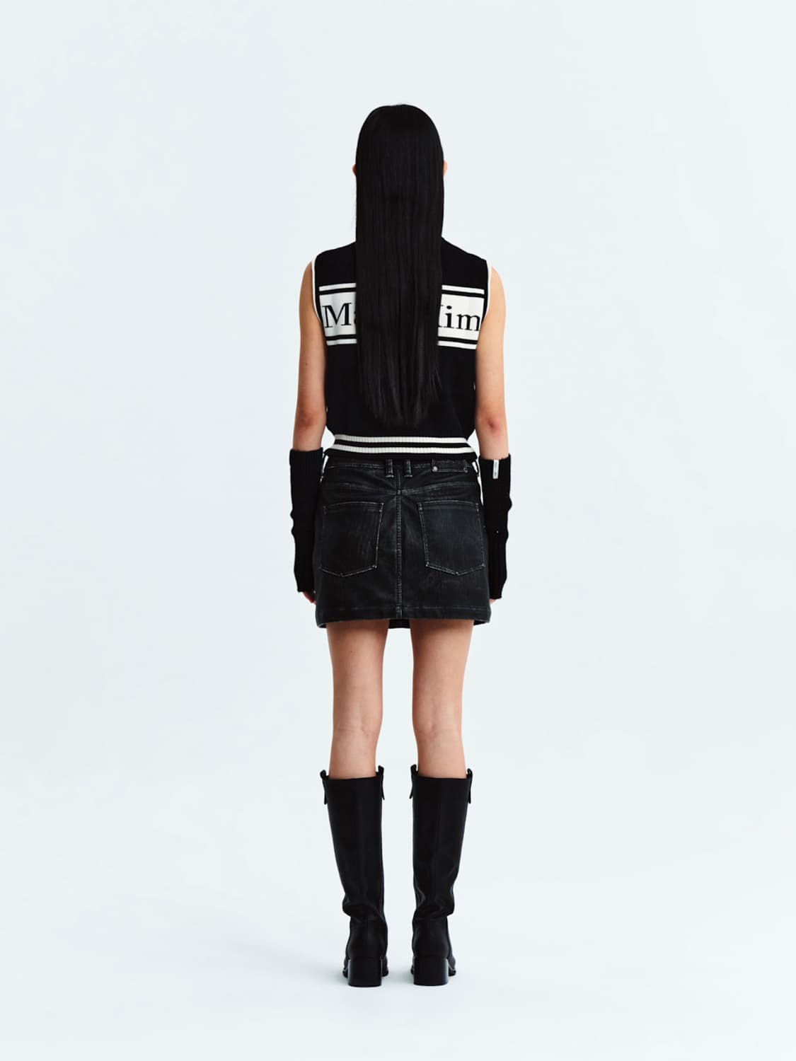 마뗑킴 뒤 로고 스펠 포인트 스트라이프 니트집업 베스트 S 상품이미지3