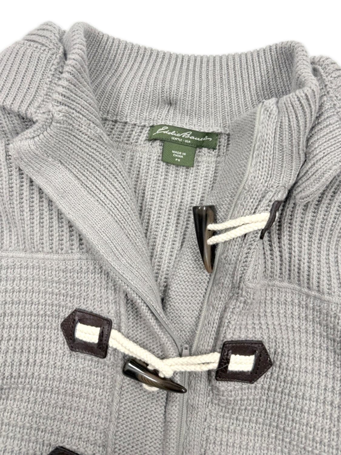 빈티지 Eddie Bauer 그레이 후드 집업 더플 니트 상품이미지4