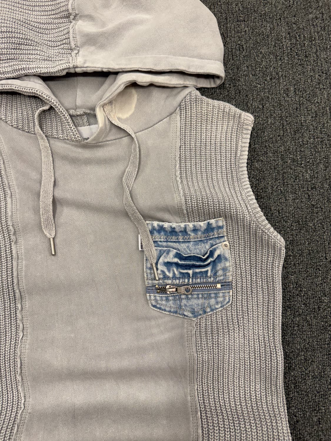 M)Roger And Raw 빈티지 데님 포켓 니트&코튼 후드 조끼베스트 상품이미지2