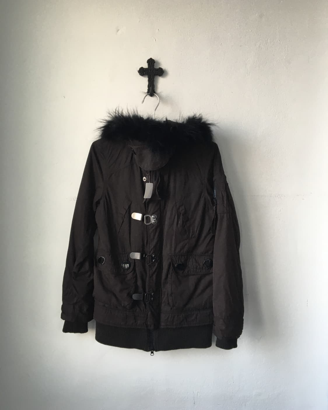 Fake fur hood high neck filed jacket 상품이미지2