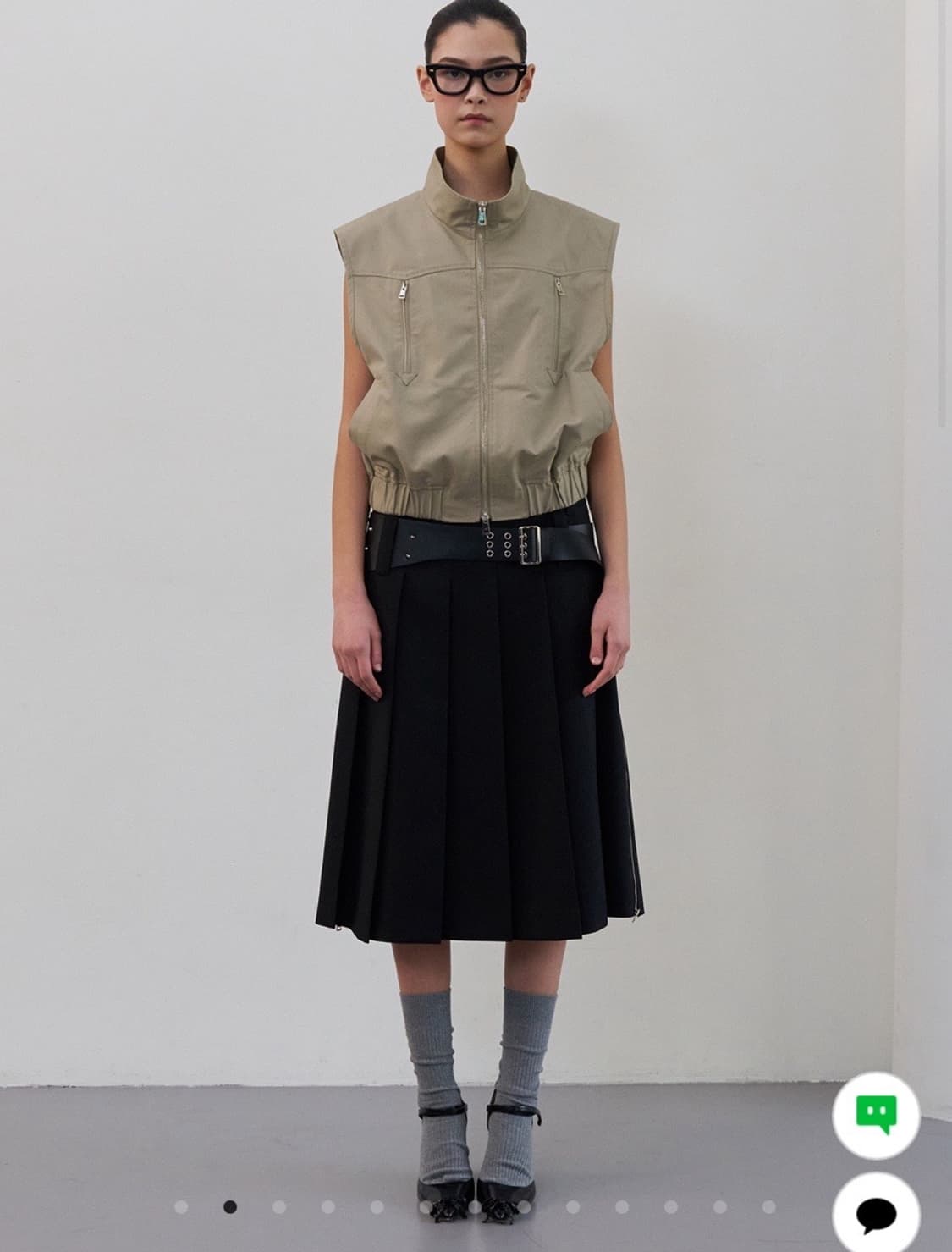 LCDC 사이드 지퍼 플리츠 스커트, 스터드 와이드 레더 벨트 상품이미지2