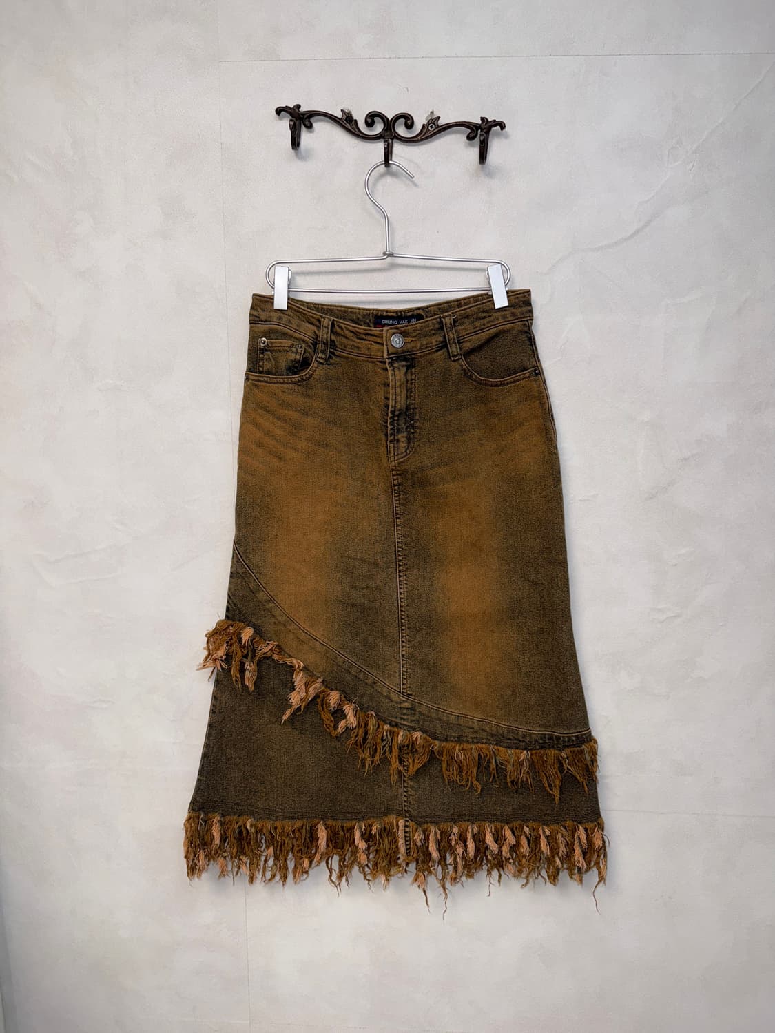 Washing brown denim grunge destroyed sk 상품이미지1